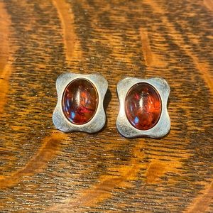 Baltic amber and sterling silver clip earrings